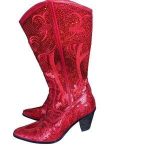 H Helen’s Heart Red Sequin Boots Size 9